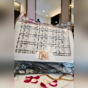 Badgley Mischka Handbag White Vegan Leather Crossbody Tweed NWT